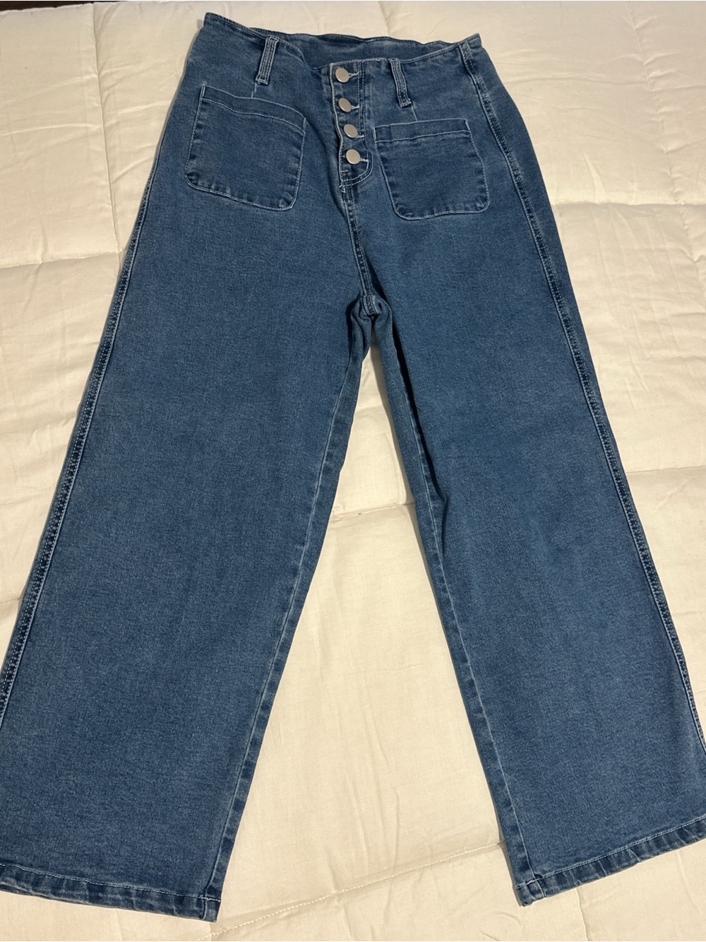 High-Waist Wide Leg Button-Fly Jeans - Dark Blue